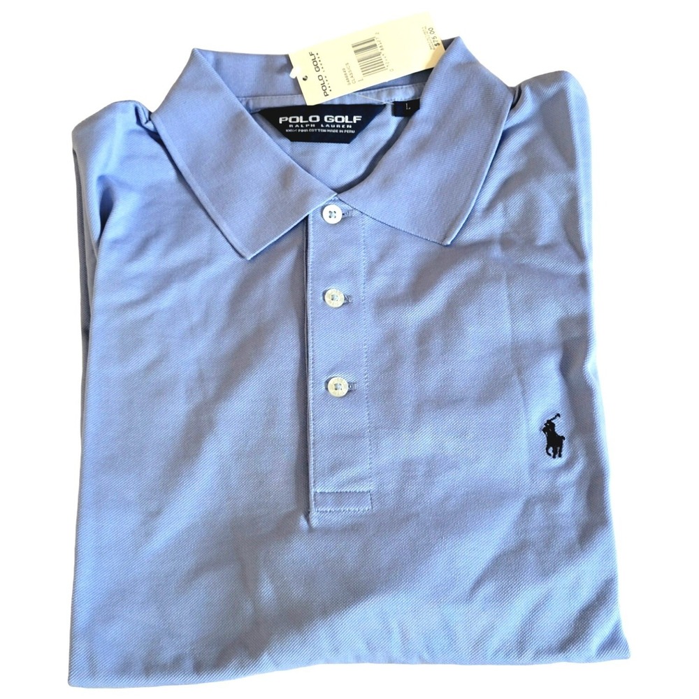 New With Tags Vintage Ralph Lauren Gold Polo Shirt Blue Pique Cotton Size L